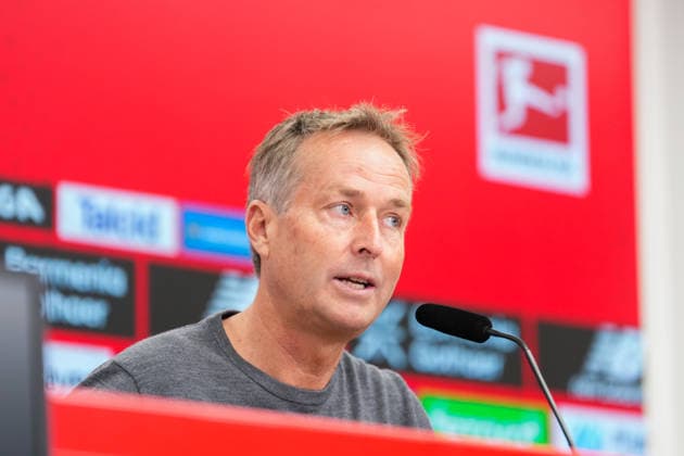 15.05.2026, xydrx, Fußball, Pressekonferenz Bayer 04 Leverkusen mit Cheftrainer Kasper Hjulmand vor dem Bundesliga Spiel gegen den Hamburger SV in der BayArena, Saison 2025 2026 DFB regulations prohibit any use of photographs as image sequences and or quasi-video. Copyright: HMBxMedia YannisxDreimann