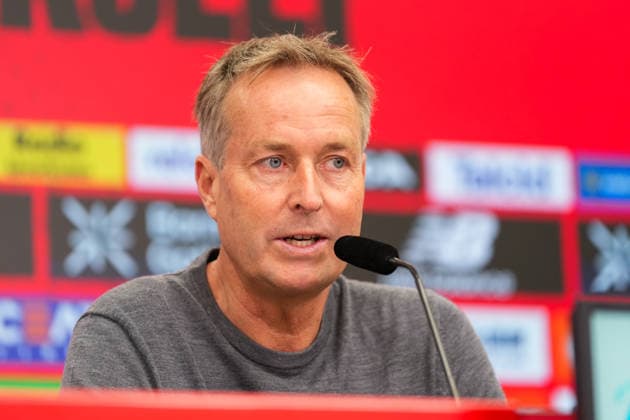15.05.2026, xydrx, Fußball, Pressekonferenz Bayer 04 Leverkusen mit Cheftrainer Kasper Hjulmand vor dem Bundesliga Spiel gegen den Hamburger SV in der BayArena, Saison 2025 2026 DFB regulations prohibit any use of photographs as image sequences and or quasi-video. Copyright: HMBxMedia YannisxDreimann