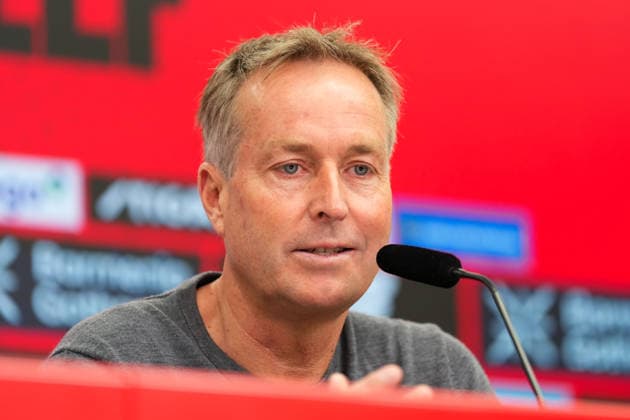 15.05.2026, xydrx, Fußball, Pressekonferenz Bayer 04 Leverkusen mit Cheftrainer Kasper Hjulmand vor dem Bundesliga Spiel gegen den Hamburger SV in der BayArena, Saison 2025 2026 DFB regulations prohibit any use of photographs as image sequences and or quasi-video. Copyright: HMBxMedia YannisxDreimann