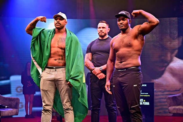 Ringside Series 2026 – Night of the Heavyweights . Mateus Munhoz Da Penha , Florian Winter und Nelvie Tiafack anläßlich einer Pressekonferenz zum Kampfsport-Event Ringside Series 2026 – Night of the Heavyweights am 14.05.2026 im Palazzo Mannheim.
