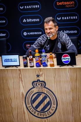 Club s head coach Ivan Leko pictured during a press conference, PK, Pressekonferenz of Belgian soccer team Club Brugge KV, Friday 15 May 2026 in Brugge, regarding their lasts games of the Champion s Play-Off (PO 1) competition of the Jupiler Pro League. KURTxDESPLENTER  x173965670x