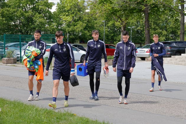 Training CFC 15.05.2026, Chemnitz, Sportforum, Fussball, Regionalliga Nordost 2025 2026, CFC, Training Die Mannschaft des CFC trifft sich zum letzten Training in der Spielsaison 2025 26 ,vor dem Spiel gegen den BFC Dynamo. vl: Roman Eppendorfer, Jonas Marx, Georg Hempel, Niclas Walther und Felix Müller Chemnitz Sachsen BRD