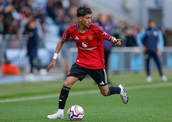 Manchester, England, 14th May 2026. Joseph Junior Andreou Gabriel (JJ Gabriel) of Manchester United, ManU during the Manchester City U18 vs Manchester United U18 FA Youth Cup Final match at the Academy Stadium, Manchester. Picture credit should read: Cody Froggatt Sportimage EDITORIAL USE ONLY. No use with unauthorised audio, video, data, fixture lists, club league logos or live services. Online in-match use limited to 120 images, no video emulation. No use in betting, games or single club league player publications. SPI_123_CF_MANCHESTER_CITY_U18_V_MANCHESTER_UNITED_U18 SPI-4801-0121