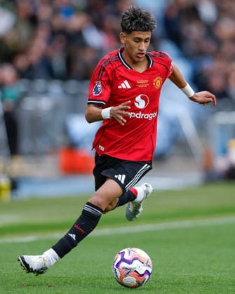 Manchester, England, 14th May 2026. Joseph Junior Andreou Gabriel (JJ Gabriel) of Manchester United, ManU during the Manchester City U18 vs Manchester United U18 FA Youth Cup Final match at the Academy Stadium, Manchester. Picture credit should read: Cody Froggatt Sportimage EDITORIAL USE ONLY. No use with unauthorised audio, video, data, fixture lists, club league logos or live services. Online in-match use limited to 120 images, no video emulation. No use in betting, games or single club league player publications. SPI_127_CF_MANCHESTER_CITY_U18_V_MANCHESTER_UNITED_U18 SPI-4801-0125
