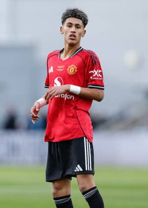 Manchester, England, 14th May 2026. Joseph Junior Andreou Gabriel (JJ Gabriel) of Manchester United, ManU during the Manchester City U18 vs Manchester United U18 FA Youth Cup Final match at the Academy Stadium, Manchester. Picture credit should read: Cody Froggatt Sportimage EDITORIAL USE ONLY. No use with unauthorised audio, video, data, fixture lists, club league logos or live services. Online in-match use limited to 120 images, no video emulation. No use in betting, games or single club league player publications. SPI_128_CF_MANCHESTER_CITY_U18_V_MANCHESTER_UNITED_U18 SPI-4801-0126