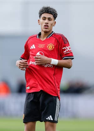 Manchester, England, 14th May 2026. Joseph Junior Andreou Gabriel (JJ Gabriel) of Manchester United, ManU during the Manchester City U18 vs Manchester United U18 FA Youth Cup Final match at the Academy Stadium, Manchester. Picture credit should read: Cody Froggatt Sportimage EDITORIAL USE ONLY. No use with unauthorised audio, video, data, fixture lists, club league logos or live services. Online in-match use limited to 120 images, no video emulation. No use in betting, games or single club league player publications. SPI_129_CF_MANCHESTER_CITY_U18_V_MANCHESTER_UNITED_U18 SPI-4801-0127