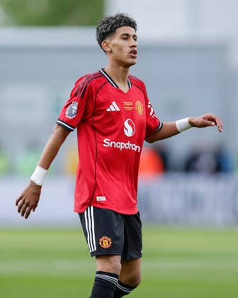 Manchester, England, 14th May 2026. Joseph Junior Andreou Gabriel (JJ Gabriel) of Manchester United, ManU during the Manchester City U18 vs Manchester United U18 FA Youth Cup Final match at the Academy Stadium, Manchester. Picture credit should read: Cody Froggatt Sportimage EDITORIAL USE ONLY. No use with unauthorised audio, video, data, fixture lists, club league logos or live services. Online in-match use limited to 120 images, no video emulation. No use in betting, games or single club league player publications. SPI_130_CF_MANCHESTER_CITY_U18_V_MANCHESTER_UNITED_U18 SPI-4801-0128