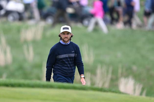 NEWTON SQUARE, PA - MAY 14: Tommy Fleetwood of England looks on during round one of the 2026 PGA, Golf Herren Championship on May 14th, 2026 at Aronimink Golf Club in Newtown Square, PA.(Photo by Terence Lewis Icon Sportswire) GOLF: MAY 14 PGA PGA Championship EDITORIAL USE ONLY Icon260514150
