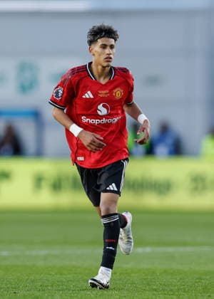 Manchester, England, 14th May 2026. Joseph Junior Andreou Gabriel (JJ Gabriel) of Manchester United, ManU during the Manchester City U18 vs Manchester United U18 FA Youth Cup Final match at the Academy Stadium, Manchester. Picture credit should read: Cody Froggatt Sportimage EDITORIAL USE ONLY. No use with unauthorised audio, video, data, fixture lists, club league logos or live services. Online in-match use limited to 120 images, no video emulation. No use in betting, games or single club league player publications. SPI_201_CF_MANCHESTER_CITY_U18_V_MANCHESTER_UNITED_U18 SPI-4801-0199