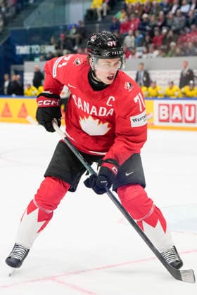 FRIBOURG, SWITZERLAND - MAY 15: Macklin Celebrini of Canada in action during the 2026 IIHF Ice hockey, Eishockey World Championship, WM, Weltmeisterschaft Switzerland game between Canada and Sweden at BCF Arena on May 15, 2026 in Fribourg, Fribourg. Fribourg BCF Arena Fribourg Switzerland Copyright: xJustPictures.ch JarixPestelaccix jp-en-EuSpIm-JP6_JAR_Canada_Sweden_15May2026_00186