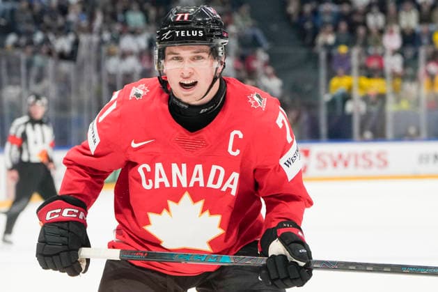 FRIBOURG, SWITZERLAND - MAY 15: Macklin Celebrini of Canada in action during the 2026 IIHF Ice hockey, Eishockey World Championship, WM, Weltmeisterschaft Switzerland game between Canada and Sweden at BCF Arena on May 15, 2026 in Fribourg, Fribourg. Fribourg BCF Arena Fribourg Switzerland Copyright: xJustPictures.ch JarixPestelaccix jp-en-EuSpIm-JP6_JAR_Canada_Sweden_15May2026_00220