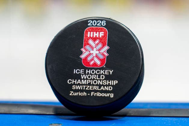 FRIBOURG, SWITZERLAND - MAY 15: Official game puck during the 2026 IIHF Ice hockey, Eishockey World Championship, WM, Weltmeisterschaft Switzerland game between Canada and Sweden at BCF Arena on May 15, 2026 in Fribourg, Fribourg. Fribourg BCF Arena Fribourg Switzerland Copyright: xJustPictures.ch JarixPestelaccix jp-en-EuSpIm-JP6_JAR_Canada_Sweden_15May2026_00229