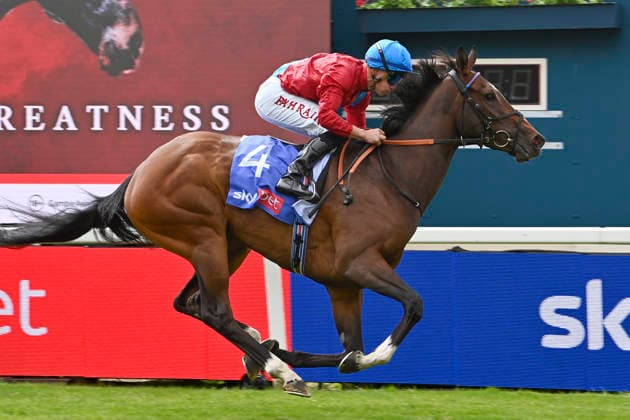 15.05.2026, York, North Yorkshire, GBR - Lilt with Tom Marquand up wins the Michael Seely Fillies Stakes. York racecourse. (Pferd, Jockey, Lilt, Marquand, Sieg, Ziel, Zielankunft) 260515C977YORK.JPG