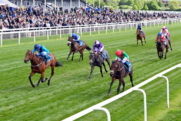 15.05.2026, York, North Yorkshire, GBR - Love a Giggle with Clifford Lee up wins the Marygate Fillies Stakes. York racecourse. (Pferd, Jockey, Love a Giggle, Lee, Sieg, Ziel, Zielankunft) 260515C981YORK.JPG