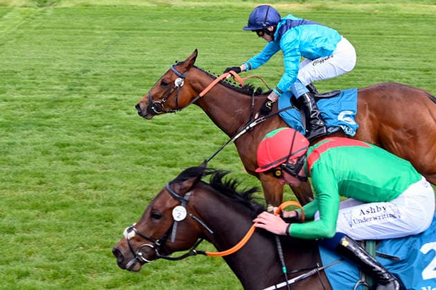15.05.2026, York, North Yorkshire, GBR - Love a Giggle (farside) with Clifford Lee up wins the Marygate Fillies Stakes. York racecourse. (Pferd, Jockey, Love a Giggle, Lee, Sieg, Ziel, Zielankunft) 260515C983YORK.JPG