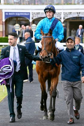 15.05.2026, York, North Yorkshire, GBR - Love a Giggle with Clifford Lee up after winning the Marygate Fillies Stakes. York racecourse. (Pferd, Jockey, Love a Giggle, Lee, Sieg) 260515C984YORK.JPG