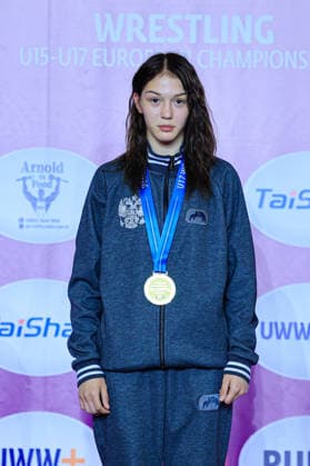 U17, U 17 Wrestling European Championships Podium 46kg WW - Gold: Alina Baranova (RUS) Samokov Arena Samokov Bulgaria