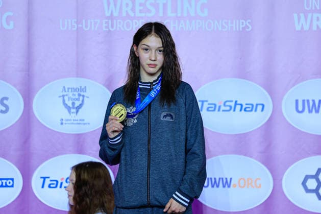 U17, U 17 Wrestling European Championships Podium 46kg WW - Gold: Alina Baranova (RUS) Samokov Arena Samokov Bulgaria