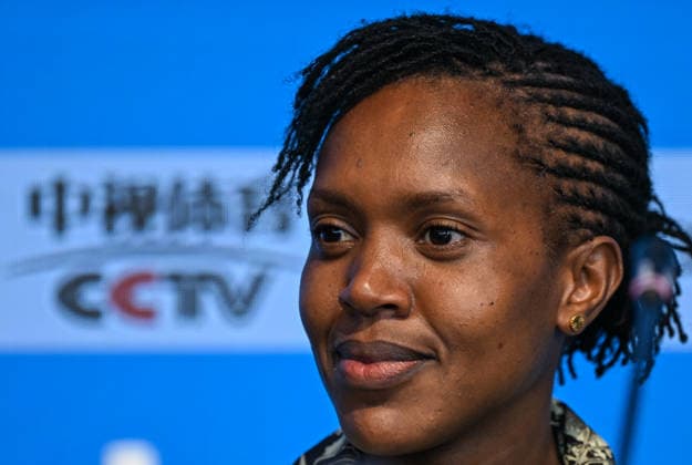 Wanda Diamond League Shanghai Keqiao 2026 - press conference, PK, Pressekonferenz SHAOXING, CHINA - MAY 15: Kenyan distance running superstar Faith Kipyegon is seen at a press conference on the eve of the Yangtze River Delta Athletics Diamond Gala, the Shanghai Keqiao leg and opening meeting of the 2026 Wanda Diamond League circuit, at the China Textile City Sports Center in Keqiao, Shaoxing, Zhejiang province, China, on May 15, 2026. Shanghai China Copyright: xSTRx originalFilename:str-wandadia260515_npMrm.jpg