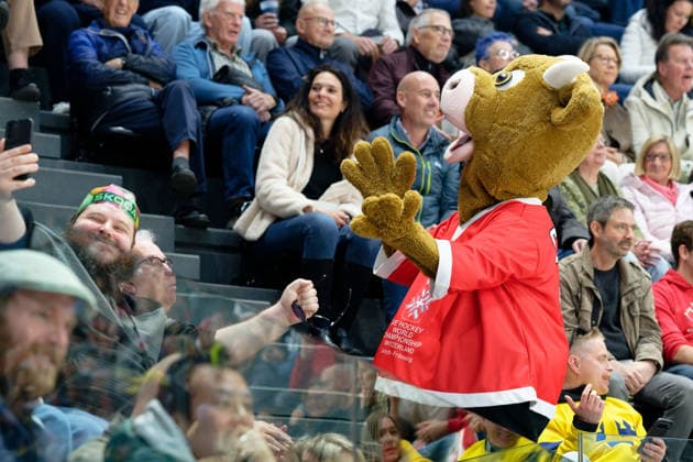 Fribourg, Switzerland - May 15 : Official mascot is seen during the 2026 IIHF Ice hockey, Eishockey World Championship, WM, Weltmeisterschaft match between Canada and Sweden at Fribourg BCF Arena on May 15 , 2026 in Fribourg, Switzerland. Copyright: xGiuseppexVelletrix Sportspressphoto_SPR147083