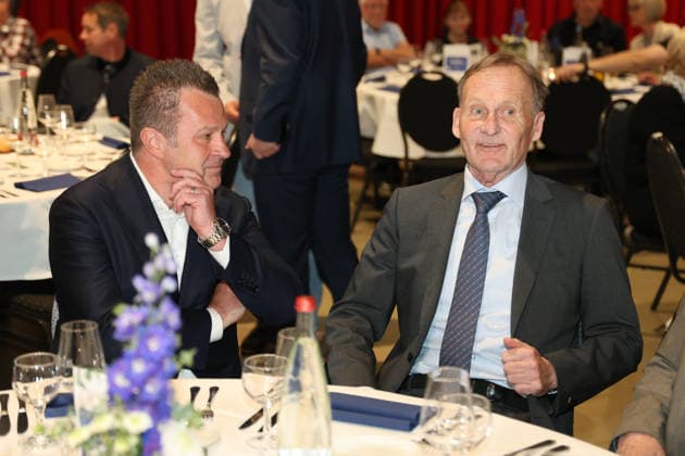 15.05.2026, Fussball, Saison 2025 2026, Ehrenamtsgala des Saarländischen Fußballverbandes, Präsident Hans-Joachim Watzke (Borussia Dortmund), Vize-Präsident Swen Hoffmann (SV 07 Elversberg) Neunkirchen Gebläsehalle Saarland Deutschland (DEU) Copyright: xSebastianxBachx