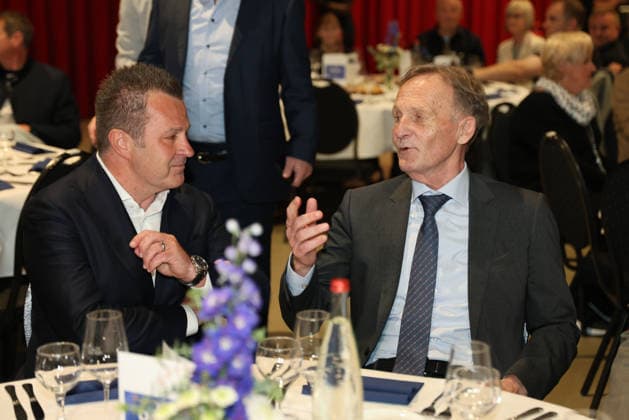 15.05.2026, Fussball, Saison 2025 2026, Ehrenamtsgala des Saarländischen Fußballverbandes, Präsident Hans-Joachim Watzke (Borussia Dortmund), Vize-Präsident Swen Hoffmann (SV 07 Elversberg) Neunkirchen Gebläsehalle Saarland Deutschland (DEU) Copyright: xSebastianxBachx