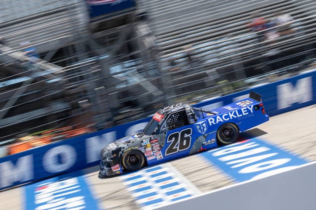 DOVER, DE - MAY 15: Dawson Sutton ( 26 Rackley W.A.R. Rackley Roofing Chevrolet) races down the front stretch during practice for the NASCAR, Motorsport, USA CRAFTSMAN Truck Series ECOSAVE 200 on May 15, 2026, at Dover Motor Speedway in Dover, DE. (Photo by David Hahn Icon Sportswire) AUTO: MAY 15 NASCAR CRAFTSMAN Truck Series ECOSAVE 200 EDITORIAL USE ONLY Icon260515007