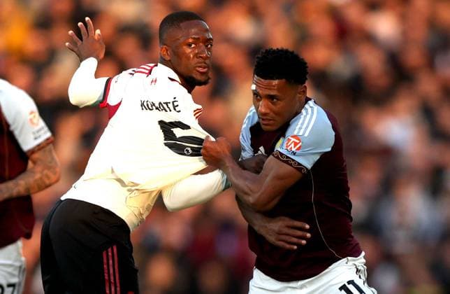 Ibrahima Konatà of Liverpool and Ollie Watkins of Aston Villa grapple Aston Villa v Liverpool, Premier League, Football, Villa Park, Birmingham, UK - 15 May 2026Birmingham Villa Park United Kingdom EDITORIAL USE ONLY No use with unauthorised audio, video, data, fixture lists, club league logos or live services. Online in-match use limited to 120 images, no video emulation. No use in betting, games or single club league player publications. Copyright: xKieranxMcManus Shutterstockx 16876814y
