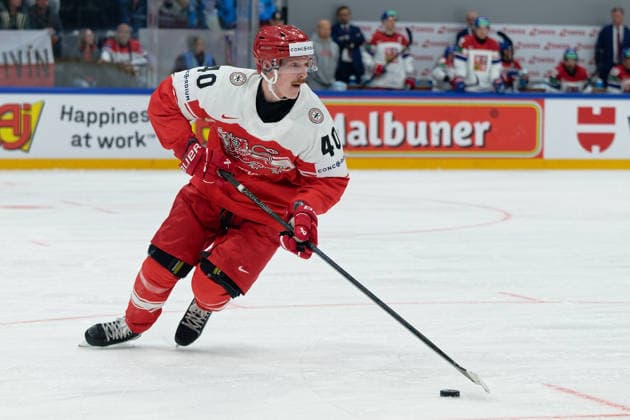 Fribourg, Switzerland - May 15 : Koch Anders of Denmark in action (close up) during the 2026 IIHF Ice hockey, Eishockey World Championship, WM, Weltmeisterschaft match between Czechia and Denmark at Fribourg BCF Arena on May 15 , 2026 in Fribourg, Switzerland. Copyright: xGiuseppexVelletrix Sportspressphoto_SPR147273