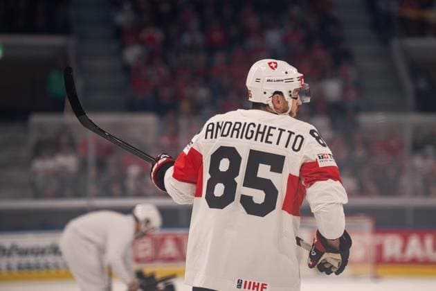 ZURICH, ZURICH - MAY 15: Sven Andrighetto of Switzerland during the 2026 IIHF World Championship, WM, Weltmeisterschaft Group A match between Switzerland and USA at Swiss Life Arena on May 15, 2026 in Zurich, Zurich, Switzerland. Copyright: xLivioxBaeriswylx xSPPx Sportspressphoto_SPR147409