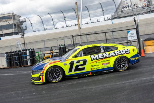 DOVER, DE - MAY 15: Ryan Blaney ( 12 Team Penske Menards Wrangler Ford) heads back to the garage during practice for Sunday™s NASCAR, Motorsport, USA Cup Series All-Star Race on May 15, 2026, at Dover Motor Speedway in Dover, DE. (Photo by David Hahn Icon Sportswire) AUTO: MAY 15 NASCAR Cup Series All-Star Race EDITORIAL USE ONLY Icon260515028