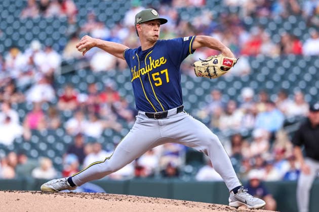 May 15th, 2026: Milwaukee Brewers starting pitcher Coleman Crow (57) pitches in the first inning during a MLB, Baseball Herren, USA Baseball game between the Milwaukee Brewers and the Minnesota Twins at Target Field in Minneapolis, Minnesota. CSM Minneapolis USA - ZUMAc04_ 20260515_zma_c04_015 Copyright: xStevenxGarciax