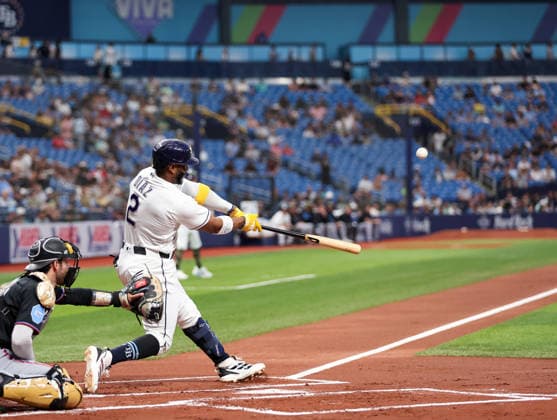 May 15, 2026, U.S.: Tampa Bay Rays designated hitter YANDY DoÂAZ (2) this a home run during the first inning against the Miami Marlins. The Tampa Bay Rays hosted the Miami Marlins at Tropicana Field in St. Petersburg, FL. U.S. - ZUMAm299 20260515_znp_m299_003 Copyright: xTaylorxMcFeex