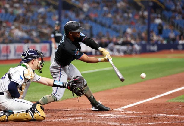 May 15, 2026, U.S.: Miami Marlins shortstop OTTO LOPEZ (6) at bat against the Tampa Bay Rays. The Tampa Bay Rays hosted the Miami Marlins at Tropicana Field in St. Petersburg, FL. MLB, Baseball Herren, USA 2026: Miami Marlins 2:7 Tampa Bay Rays  - ZUMAm299 20260515_znp_m299_031 Copyright: xTaylorxMcFeex