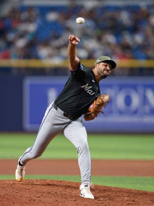 May 15, 2026, U.S.: Miami Marlins pitcher MICHAEL PETERSEN (49) pitching during a game against the Tampa Bay Rays. The Tampa Bay Rays hosted the Miami Marlins at Tropicana Field in St. Petersburg, FL. MLB, Baseball Herren, USA 2026: Miami Marlins 2:7 Tampa Bay Rays  - ZUMAm299 20260515_znp_m299_034 Copyright: xTaylorxMcFeex