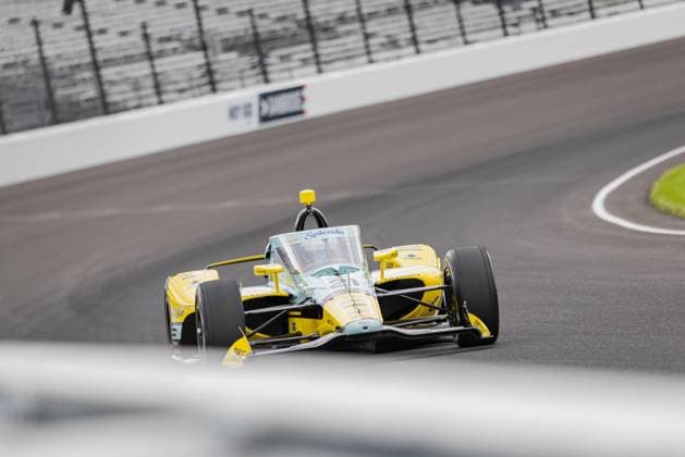 May 15, 2026, Speedway, Indiana, USA: CHRISTIAN RASMUSSEN, driver of the No. 21 Chevrolet for Ed Carpenter Racing, drives out of Turn 1 during Fast Friday of the 110th Indianapolis 500 at Indianapolis Motor Speedway. Speedway USA - ZUMAw173 20260515_zsp_w173_009 Copyright: xLukexWelshx