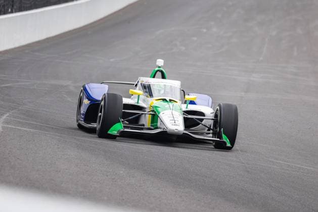 May 15, 2026, Speedway, Indiana, USA: CAIO COLLET, driver of the No. 4 Chevrolet for AJ Foyt Enterprises, drives into Turn 1 during Fast Friday of the 110th Indianapolis 500 at Indianapolis Motor Speedway. IndyCar, Indy Car, IRL, USA 2026: Indy 500 Fast Friday Practice  - ZUMAw173 20260515_zsp_w173_021 Copyright: xLukexWelshx