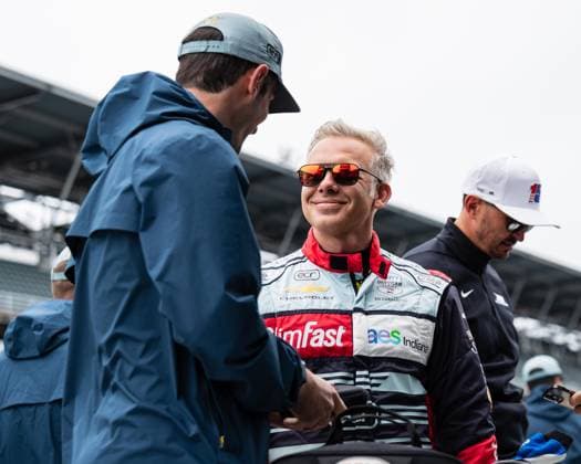 May 15, 2026, Speedway, Indiana, USA: ED CARPENTER, driver of the No. 33 Chevrolet for Ed Carpenter Racing (center) talks to ALEXANDER ROSSI, driver of the No. 20 Chevrolet for Ed Carpenter Racing (left) during Fast Friday of the 110th Indianapolis 500 at Indianapolis Motor Speedway. IndyCar, Indy Car, IRL, USA 2026: Indy 500 Fast Friday Practice  - ZUMAw173 20260515_zsp_w173_054 Copyright: xLukexWelshx