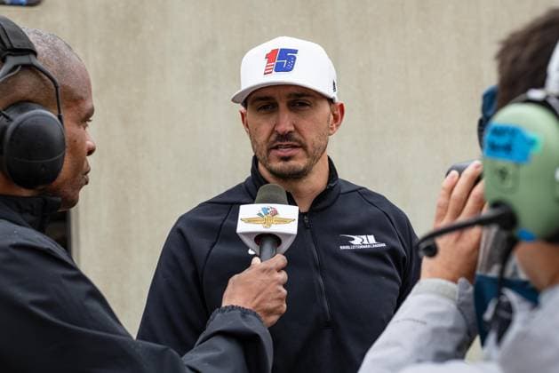 May 15, 2026, Speedway, Indiana, USA: GRAHAM RAHAL, driver of the No. 15 Honda for Rahal Letterman Lanigan Racing, talks to the Indianapolis Motor Speedway media during Fast Friday of the 110th Indianapolis 500 at Indianapolis Motor Speedway. Speedway USA - ZUMAw173 20260515_zsp_w173_067 Copyright: xLukexWelshx
