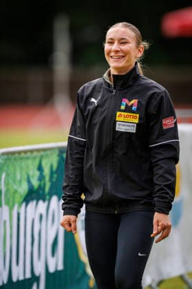 Lotto Deichmeeting; Neuwied, 16.05.2026 Emma Kaul (USC Mainz) bei der Vorstellung der Mehrkämpferinnen; Lotto Deichmeeting am 16.05.2026 im Rhein-Wied Stadion, Neuwied (Rheinland-Pfalz). Copyright: xBEAUTIFULxSPORTS B.Hoffmannx