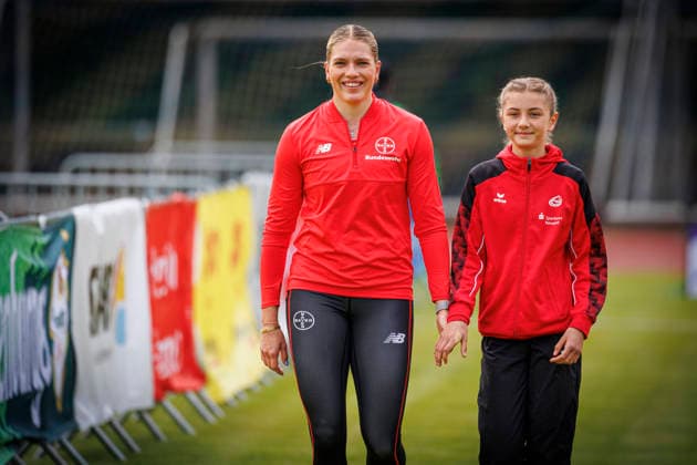 Lotto Deichmeeting; Neuwied, 16.05.2026 Marie Dehning (TSV Bayer o4 Leverkusen) bei der Vorstellung der Mehrkämpferinnen; Lotto Deichmeeting am 16.05.2026 im Rhein-Wied Stadion, Neuwied (Rheinland-Pfalz). Copyright: xBEAUTIFULxSPORTS B.Hoffmannx