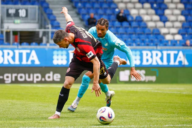 16.05.2026, xavx, Fussball 3.Liga, SV Wehen Wiesbaden - TSG Hoffenheim U23 v.l. Jordy Gillekens (SV Wehen Wiesbaden), Yannick Eduardo (TSG 1899 Hoffenheim II) (DFL DFB REGULATIONS PROHIBIT ANY USE OF PHOTOGRAPHS as IMAGE SEQUENCES and or QUASI-VIDEO) Wiesbaden