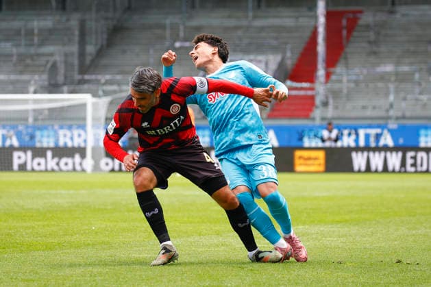 16.05.2026, xavx, Fussball 3.Liga, SV Wehen Wiesbaden - TSG Hoffenheim U23 v.l. Sascha Mockenhaupt (SV Wehen Wiesbaden), Deniz Zeitler (TSG 1899 Hoffenheim II) (DFL DFB REGULATIONS PROHIBIT ANY USE OF PHOTOGRAPHS as IMAGE SEQUENCES and or QUASI-VIDEO) Wiesbaden