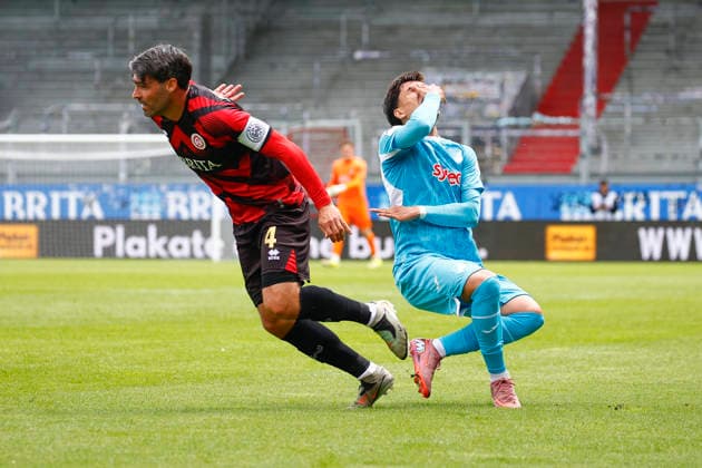 16.05.2026, xavx, Fussball 3.Liga, SV Wehen Wiesbaden - TSG Hoffenheim U23 v.l. Sascha Mockenhaupt (SV Wehen Wiesbaden), Deniz Zeitler (TSG 1899 Hoffenheim II) (DFL DFB REGULATIONS PROHIBIT ANY USE OF PHOTOGRAPHS as IMAGE SEQUENCES and or QUASI-VIDEO) Wiesbaden