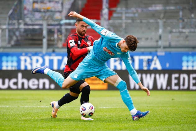 16.05.2026, xavx, Fussball 3.Liga, SV Wehen Wiesbaden - TSG Hoffenheim U23 v.l. Fatih Kaya (SV Wehen Wiesbaden), Luca Erlein (TSG 1899 Hoffenheim II) (DFL DFB REGULATIONS PROHIBIT ANY USE OF PHOTOGRAPHS as IMAGE SEQUENCES and or QUASI-VIDEO) Wiesbaden