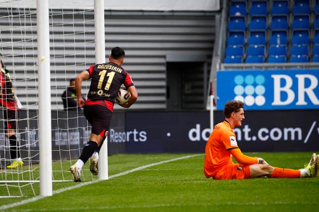 16.05.2026, xavx, Fussball 3.Liga, SV Wehen Wiesbaden - TSG Hoffenheim U23 v.l. Tarik Gözüsirin (SV Wehen Wiesbaden) celebrate the goal, Der Torjubel zum 2:0 (DFL DFB REGULATIONS PROHIBIT ANY USE OF PHOTOGRAPHS as IMAGE SEQUENCES and or QUASI-VIDEO) Wiesbaden