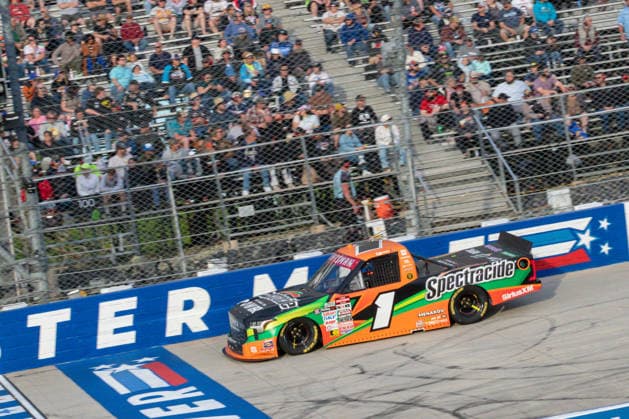 DOVER, DE - MAY 15: Brandon Jones ( 1 TRICON Garage Spectracide Toyota) races down the front stretch during the NASCAR, Motorsport, USA CRAFTSMAN Truck Series ECOSAVE 200 on May 15, 2026, at Dover Motor Speedway in Dover, DE. (Photo by David Hahn Icon Sportswire) AUTO: MAY 15 NASCAR CRAFTSMAN Truck Series ECOSAVE 200 EDITORIAL USE ONLY Icon260515065