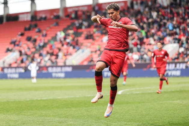 3. Liga; FC Ingolstadt 04 - SV Waldhof Mannheim; Yann Sturm (7, FCI) Tor Jubel Treffer 5:1, drittes Tor 3. Liga - FC Ingolstadt 04 Saison 2025 2026 SV Waldhof Mannheim;