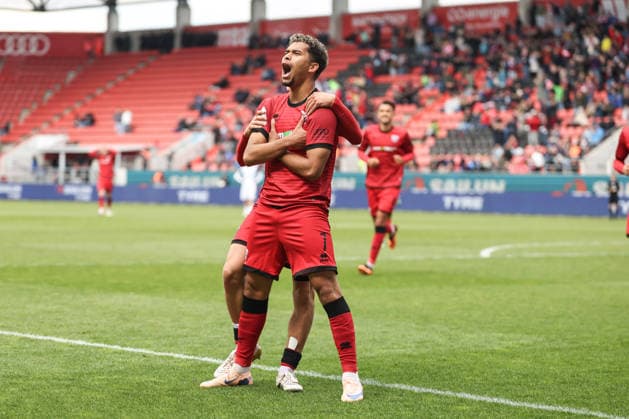 3. Liga; FC Ingolstadt 04 - SV Waldhof Mannheim; Yann Sturm (7, FCI) Tor Jubel Treffer 5:1, drittes Tor 3. Liga - FC Ingolstadt 04 Saison 2025 2026 SV Waldhof Mannheim;