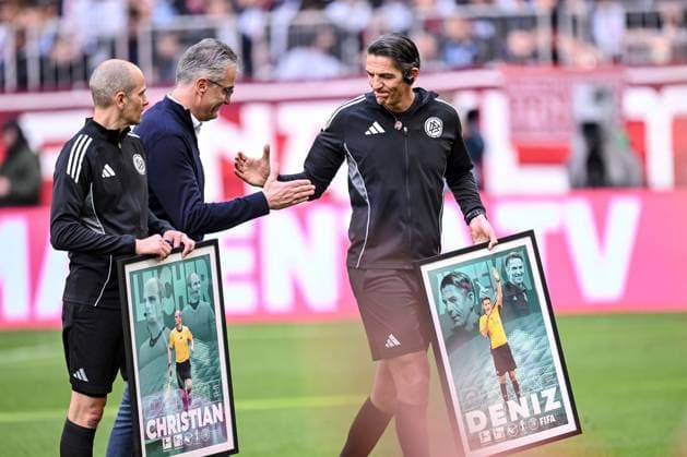 Schiedsrichter Deniz Aytekin bei der Verabschiedung waehrend des spiels der Bundesliga zwischen FC Bayern München und 1. FC Köln, Allianz Arena am 16. May 2026 in München, Deutschland. (Foto von xxx DeFodi Images) +++ Schiedsrichter Deniz Aytekin gestures during the Bundesliga match between FC Bayern München and 1. FC Köln at Allianz Arena on May 16, 2026 in München, Germany. (Photo by xxx DeFodi Images) DFL regulations prohibit any use of photographs as image sequences and or quasi-video. (Photo by xxx DeFodi Images) DFL regulations prohibit any use of photographs as image sequences and or quasi-video. -